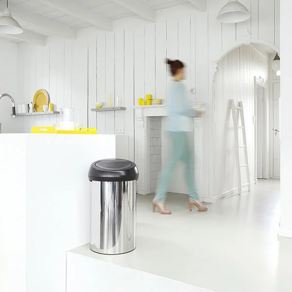 Coș de gunoi Brabantia Touch 60L, Brilliant Steel, capac negru