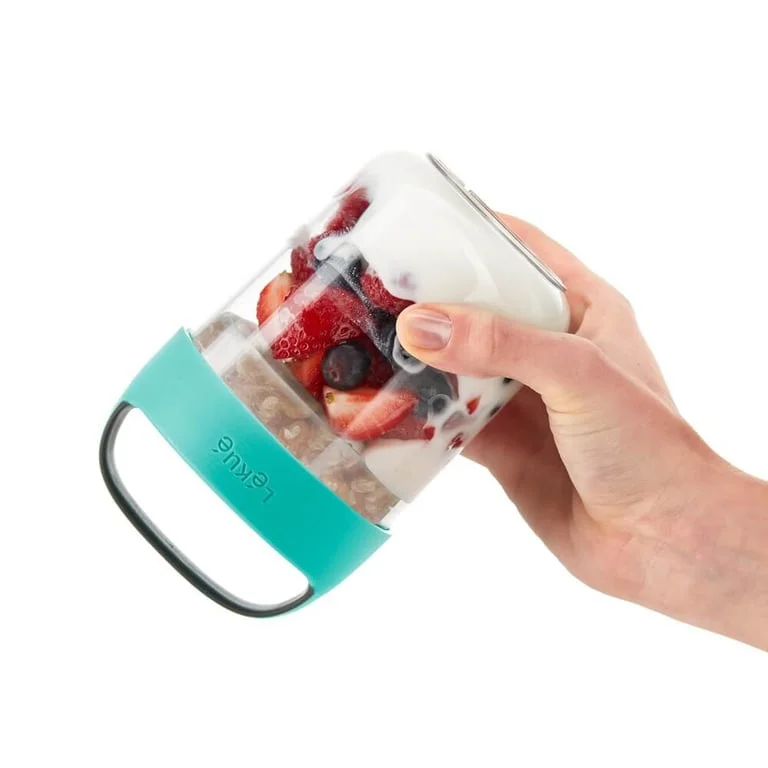 Bol compartimentat Lekue On The Go Turquoise, 400 ml