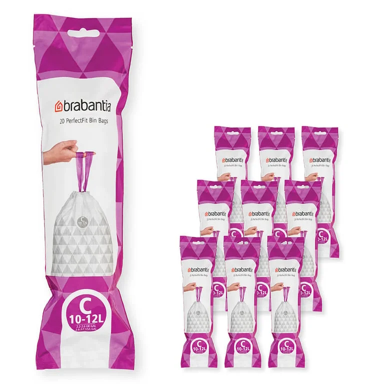 PerfectFit Bags Brabantia Size C, 10-12L, 200pcs, White, Multipack