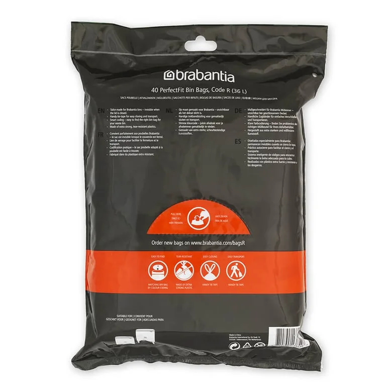 Saci de gunoi cu șnur Brabantia PerfectFit Bo, cod R, 36L, 40 bucăți, pachet