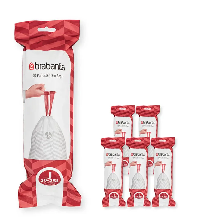 PerfectFit Bags Brabantia Size J, 20-25L, 120 pcs, White, Multipack