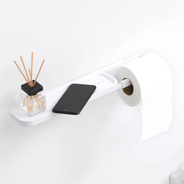 Suport pentru hârtie igienică cu raft Brabantia MindSet Mineral Fresh White
