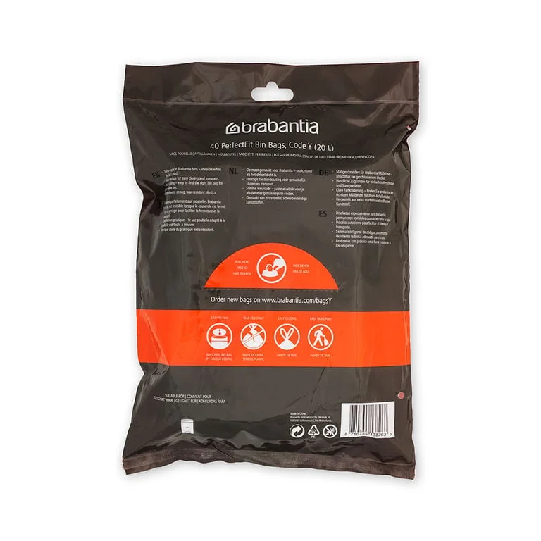Saci de gunoi cu șnur Brabantia PerfectFit NewIcon N, cod Y, 20L, 40 bucăți, pachet