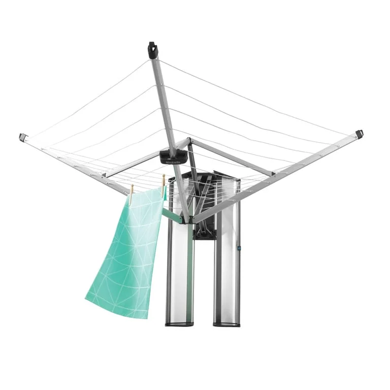 Uscător rufe pliabil de perete Brabantia WallFix 24m, Metallic Grey, cu casetă Stainless Steel de depozitare și protecție