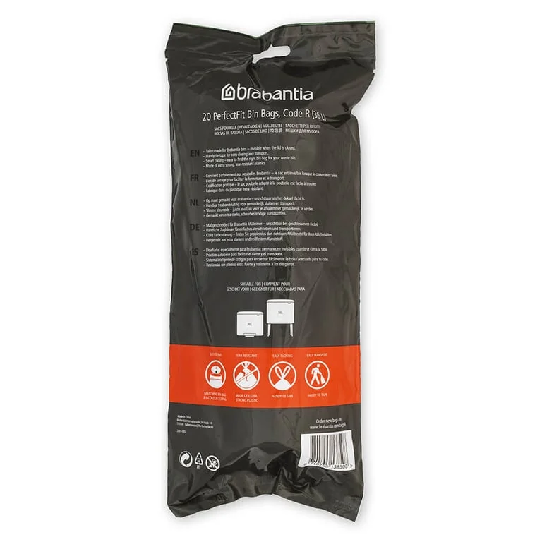 Saci de gunoi cu șnur Brabantia PerfectFit Bo, cod R, 36L, 20 bucăți, rolă