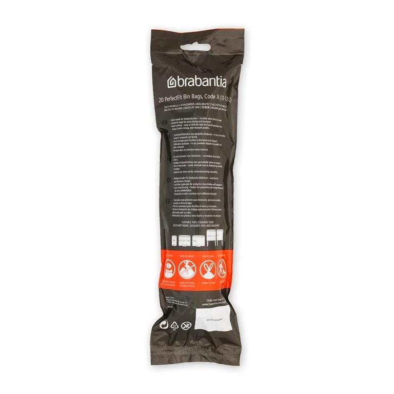 Saci de gunoi cu șnur Brabantia PerfectFit, cod  X (NewIcon/Bo), 10-12L, 20 bucăți, albi