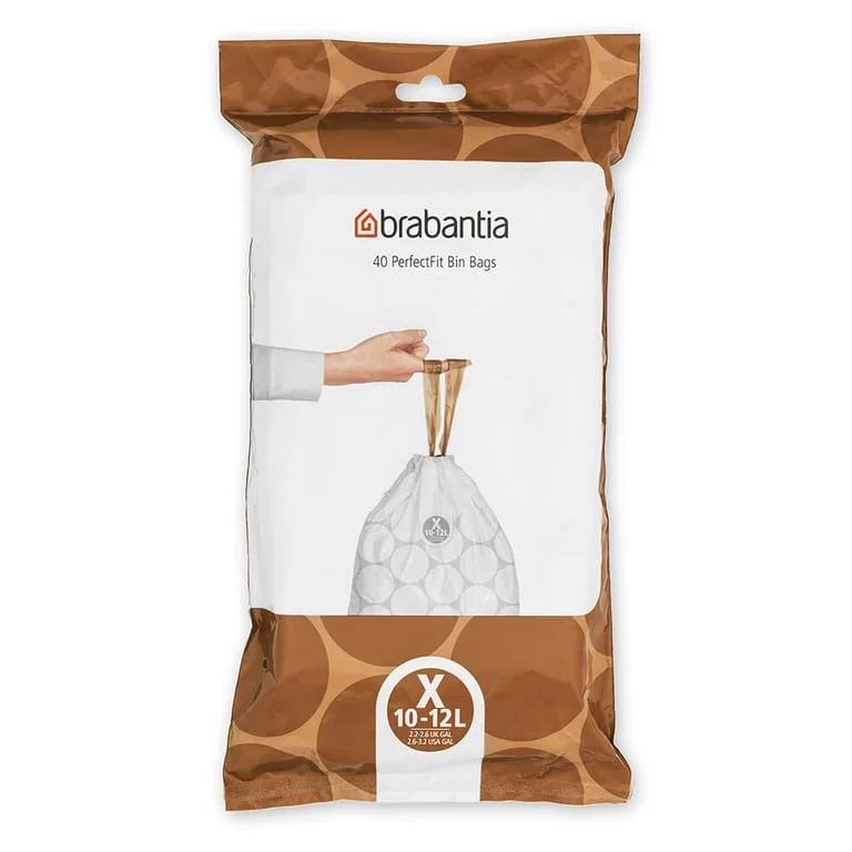 PerfectFit Bags for NewIcon/Bo Bin Brabantia Size X, 10-12L, 40 pcs, White, Dispenser