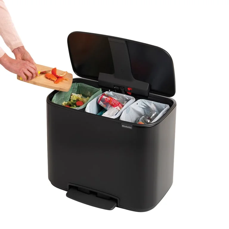 Brabantia Bo Pedal Bin, 3 x 11L, Matt Black