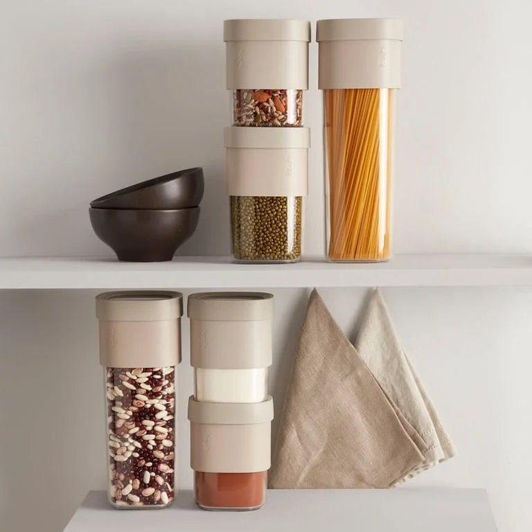 Borcan de depozitare Lekue cu accesoriu suplimentar, bej, 600-850 ml