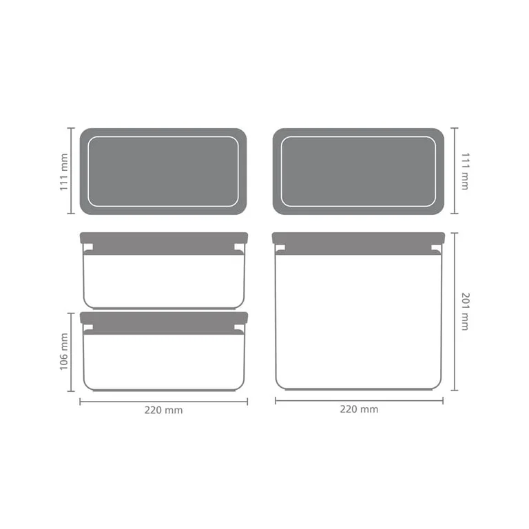 Set cutii de depozitare produse Brabantia Tasty+ Stackablel 2x1.5L+1x3.5L, Light Grey