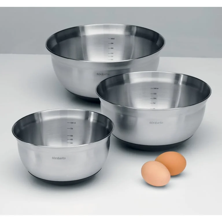 Boluri pentru mixare Brabantia Profile 1L+1.6L+3L, Matt Steel/Black, 3 piesi