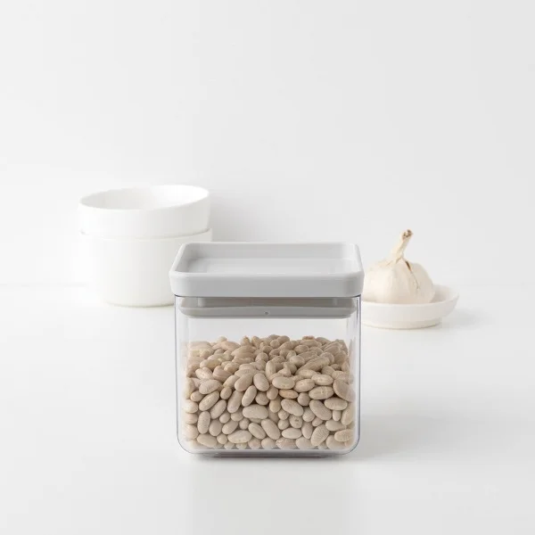 Stackable Square Canister Brabantia 0.7L Tasty+, Light Grey Lid