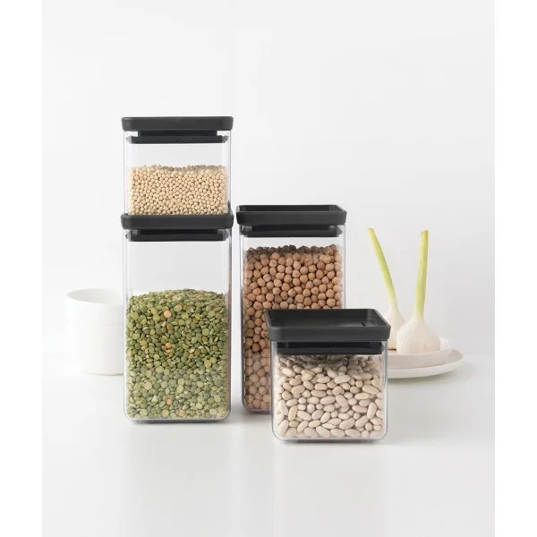 Borcane Brabantia Tasty+ 4 bucăți (2x0.7L și 2x1.6L), capac Dark Grey