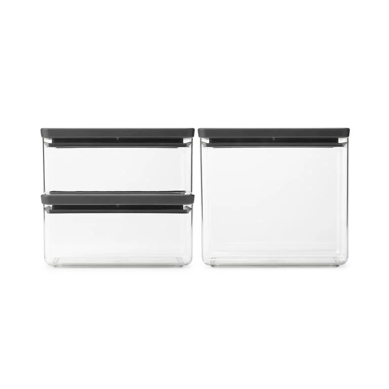 Set of Tasty+ Stackable Canisters Brabantia 2x1.5L+1x3.5L, Dark Grey, 3 Pcs